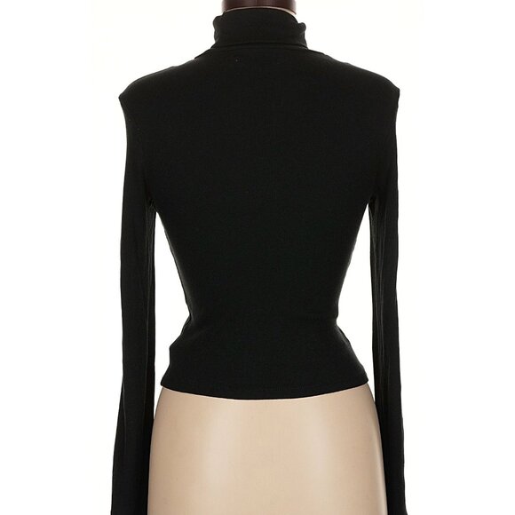 Madewell Turtleneck Top Tee Ribbed Long Sleeve High Neck Black Cotton Stretch - Picture 5 of 7